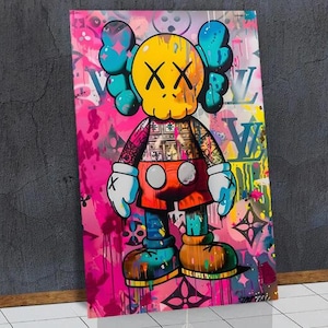 Kaws Figure Wall Art , Tempered Glass Wall Art Home , Glass Printing , Home Decor , Living Room Decor , Kids Room Wall Decor , Birthday Gift