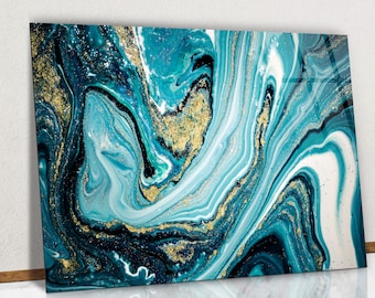 Tempered Glass Wall Art, Ocean Colors Glass Print, Shiny Ocean Colors Glass Wall Art, Ocean Colors Glass Artwork