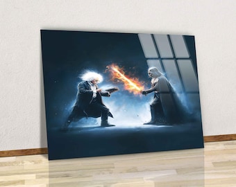 Einstein Vs The Dark Force Fiction Canvas Wall Art, Epic Physics Theory vs Galactic Force Duel Canvas, Sci-Fi Fantasy Poster, Room Decor