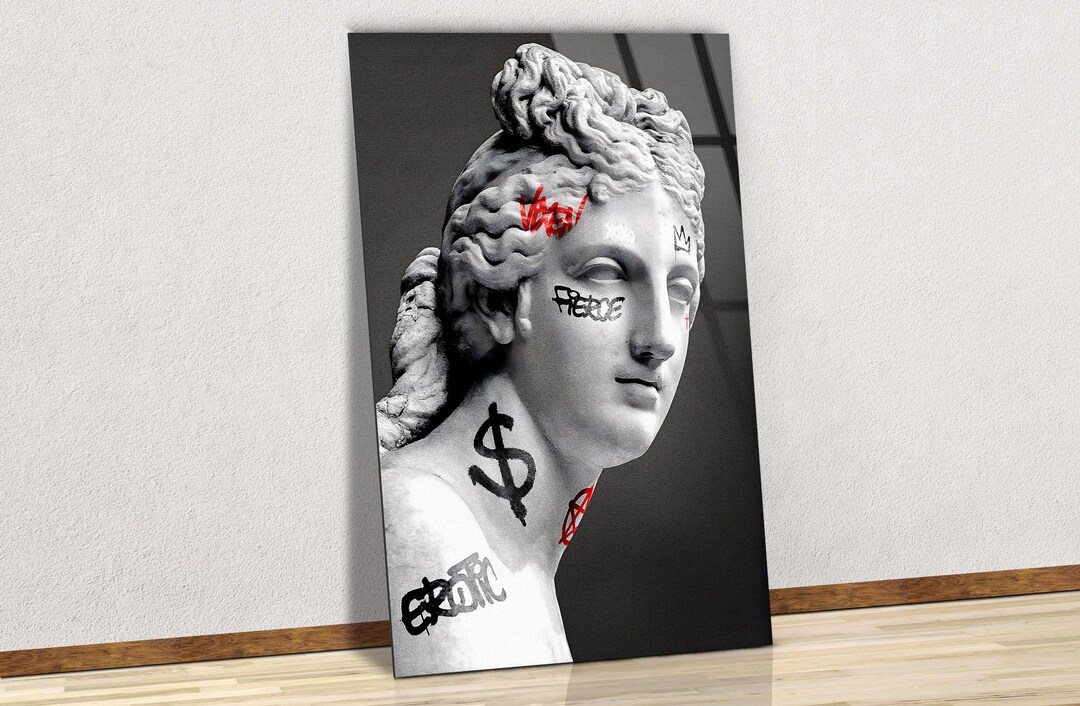 Venus Goddess Statue Glass Wall Art, Modern Street Art Canvas, Greek ...