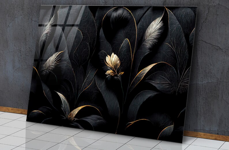 Black and Gold Luxury Background Glass Wall Art Black Silk - Etsy