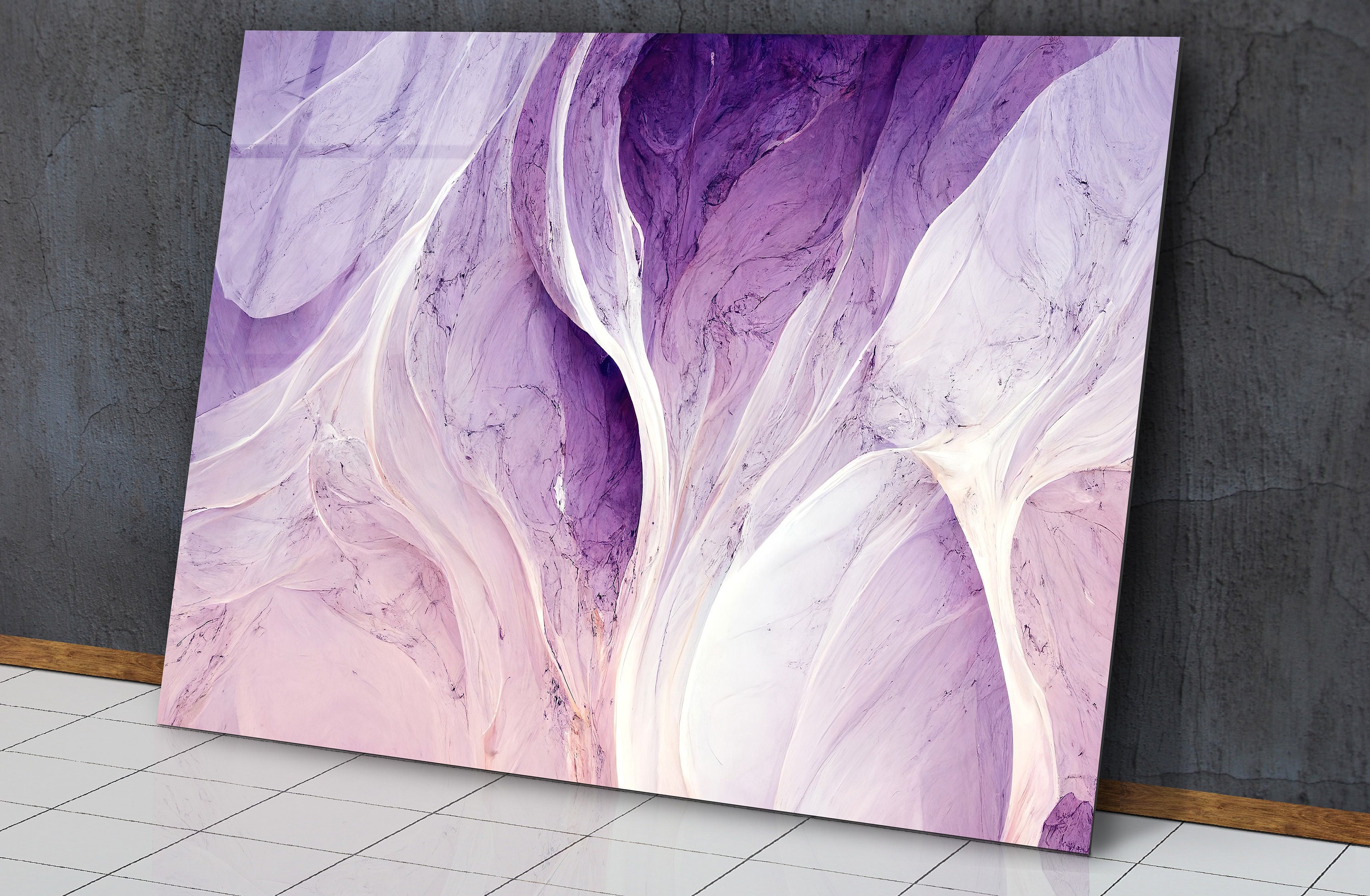 Abstract Luxury Purple Marble Glass Wall Art, Pink Purple Glass Print