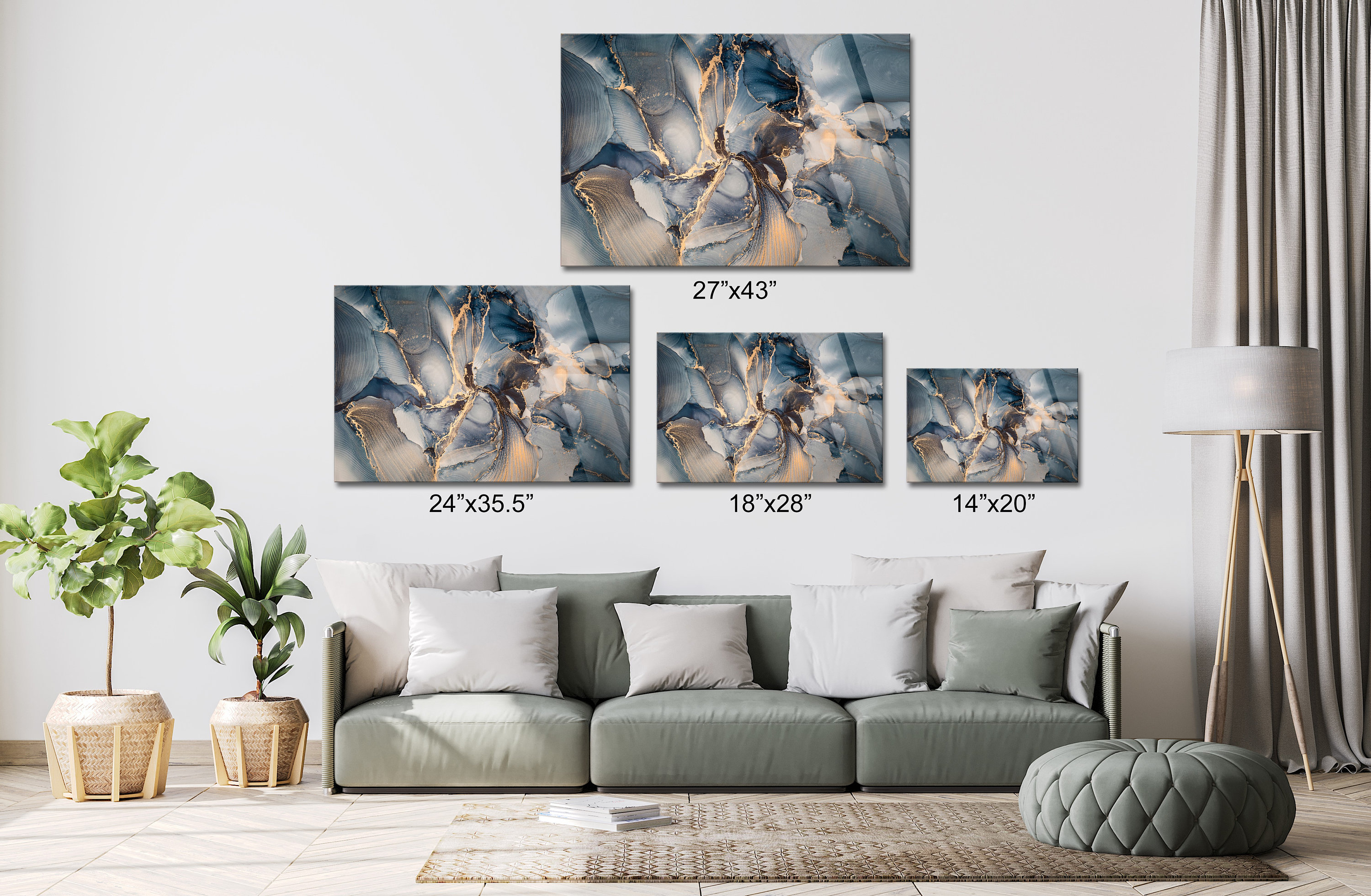 Luxury Abstract Liquid Art Painting Glass Wall Art, Mix of Dark Blue