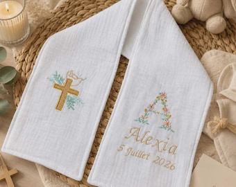 Personalized baby christening scarf, christening stole with embroidered name, gift for a girl or boy, children's ceremony accessory