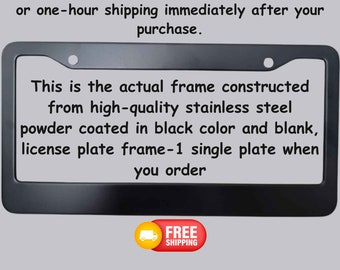 High-Quality Black Powder Coated Stainless Steel BLANK License Plate Frame - 1 Single Plate - DIY Craft Supplies