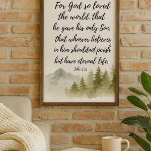 John 3:16 Bible Verse Wall Art | Scripture Printable | Christian Digital Download | Inspirational Faith Decor