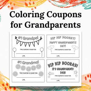 Manualidad del Día de los Abuelos, Cupones para colorear, Regalo para personas mayores, Regalo del niño, Actividad escolar - PDF imprimible