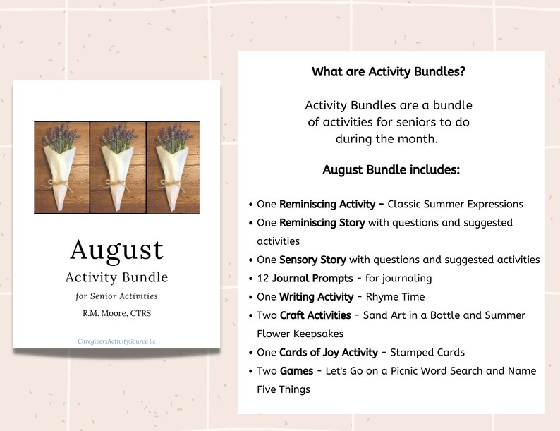 August Activity Bundle for Senior Activities, Reminiscing, Sensory