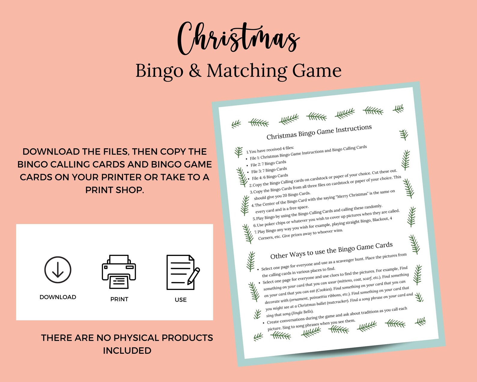 Printable Christmas Bingo Game for Adults and Kids, Christmas Matching ...