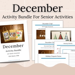 Decemberactiviteitenbundel voor seniorenactiviteiten, herinneringen ophalen, zintuiglijk, dagboek bijhouden, knutselen, kaarten maken, schrijven, spelletjes, Kerstmis, printables