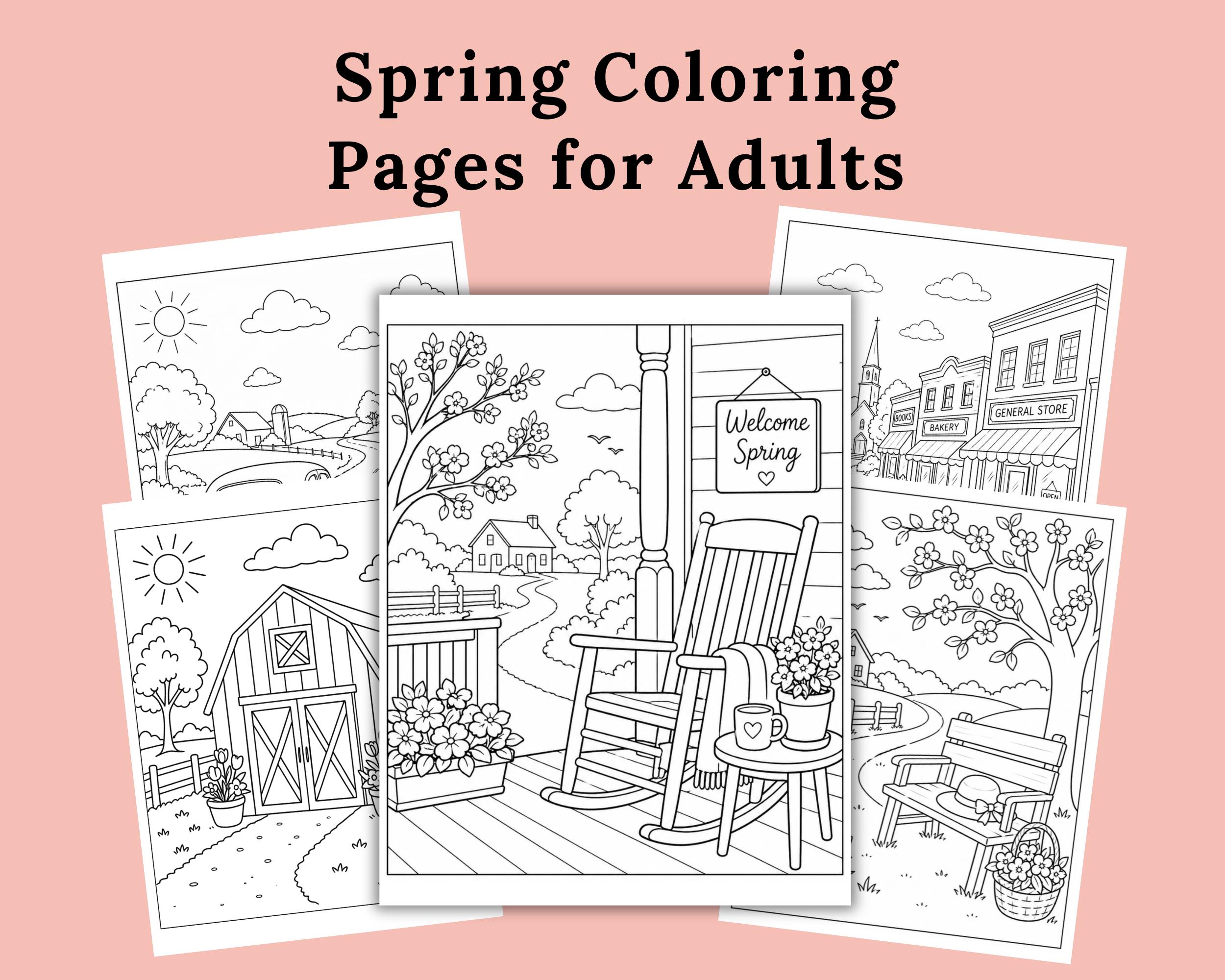Spring Coloring Pages Adult, Crafts for Seniors, Spring Coloring Sheets