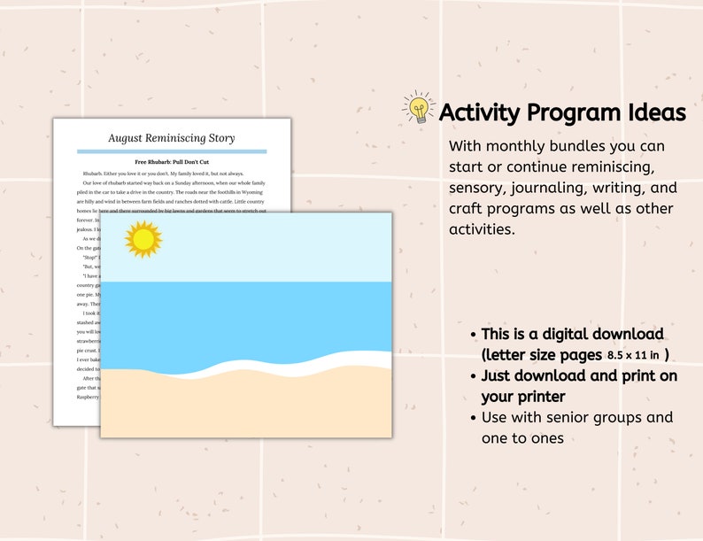 August Activity Bundle for Senior Activities, Reminiscing, Sensory