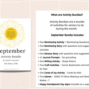 September Activity Bundle for Senior Activities, Reminiscing, Sensory