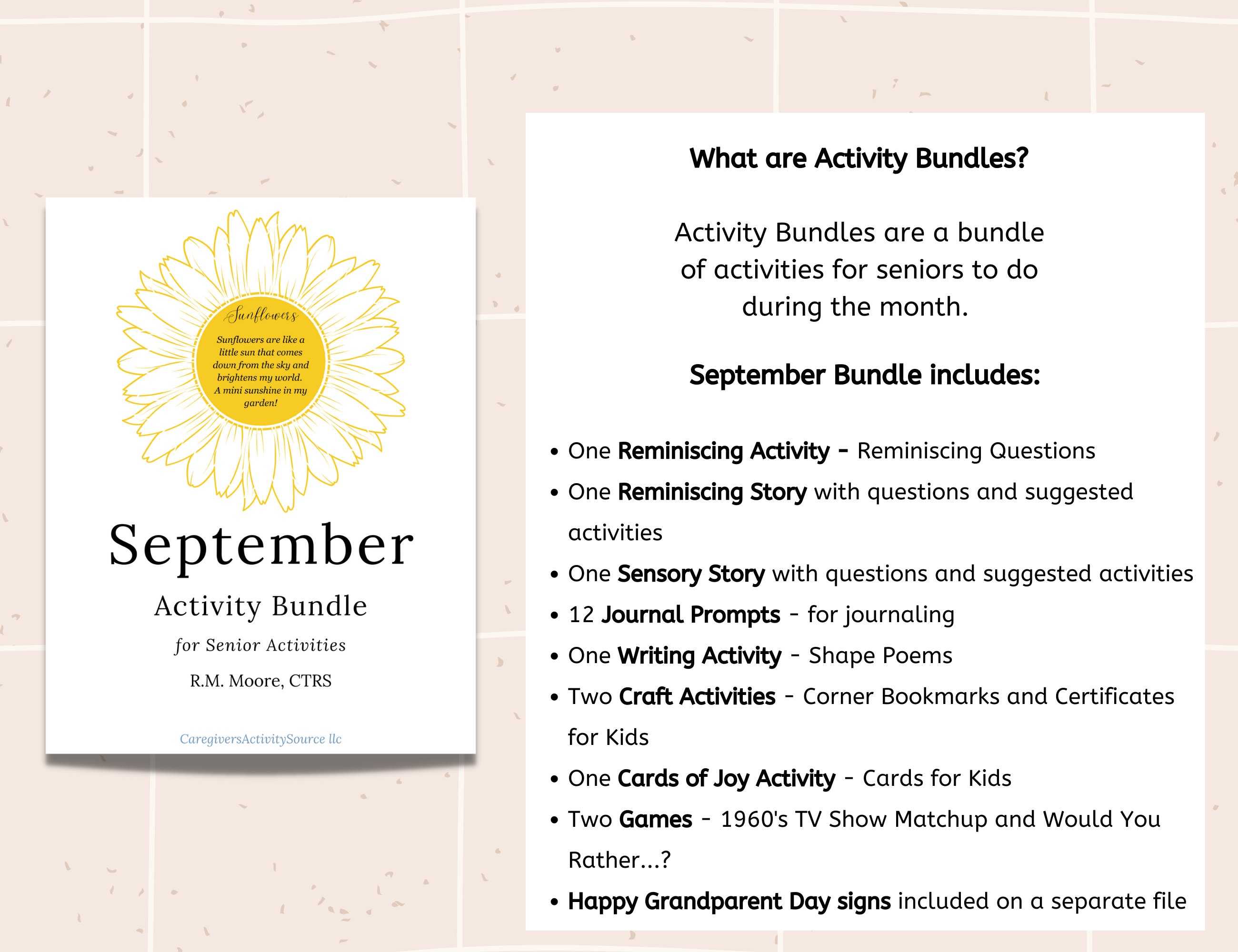 September Activity Bundle for Senior Activities, Reminiscing, Sensory