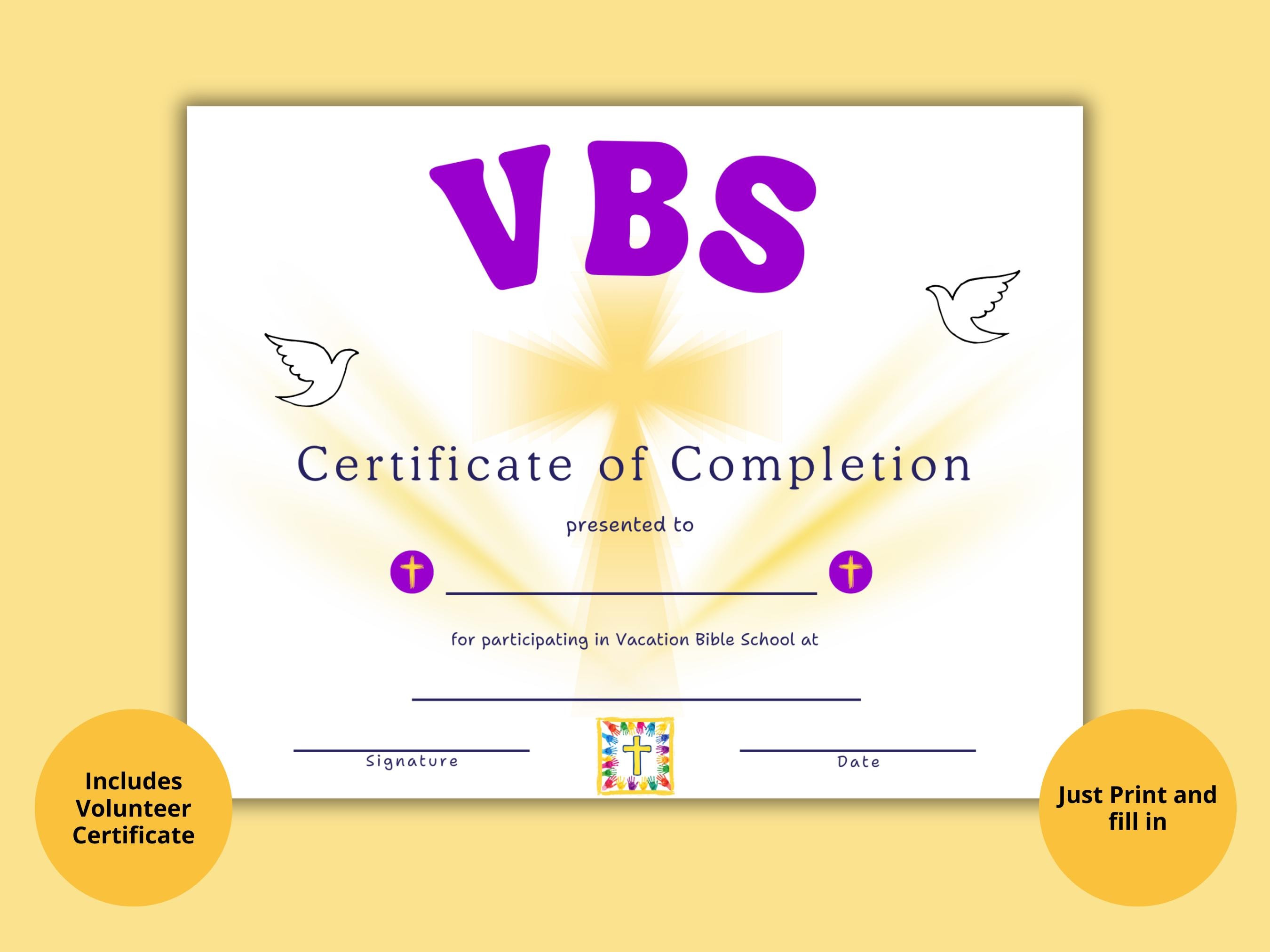 Vacation Bible School Ribbons For Graduation Vacation Bible School Certificate of Completion & VBS Volunteer ...