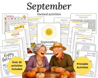 September Senior Games and Activities, Reminiscing, Sensory, Journaling, Crafts, Writing, & Coloring Printables, Nursing Home Activities
