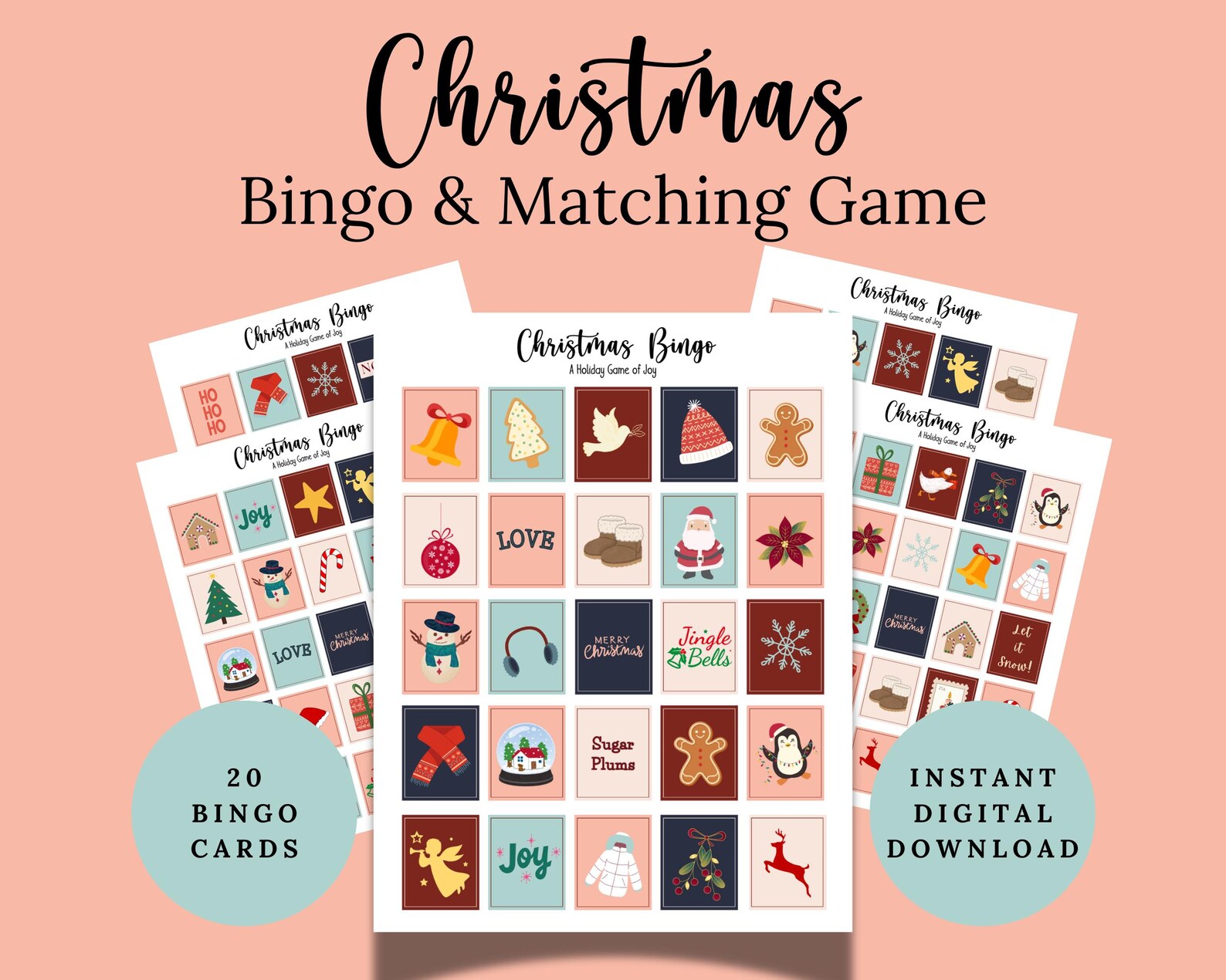 Printable Christmas Bingo Game for Adults and Kids, Christmas Matching ...