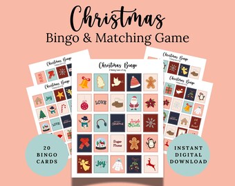 Printable Christmas Bingo Game for Adults and Kids, Christmas Matching Game, Christmas Party Game, Christmas Games for Families and Seniors