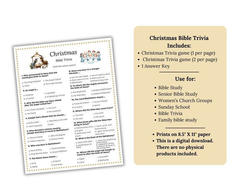 Christmas Bible Trivia Printable Game, Bible Study Game for Kids and ...