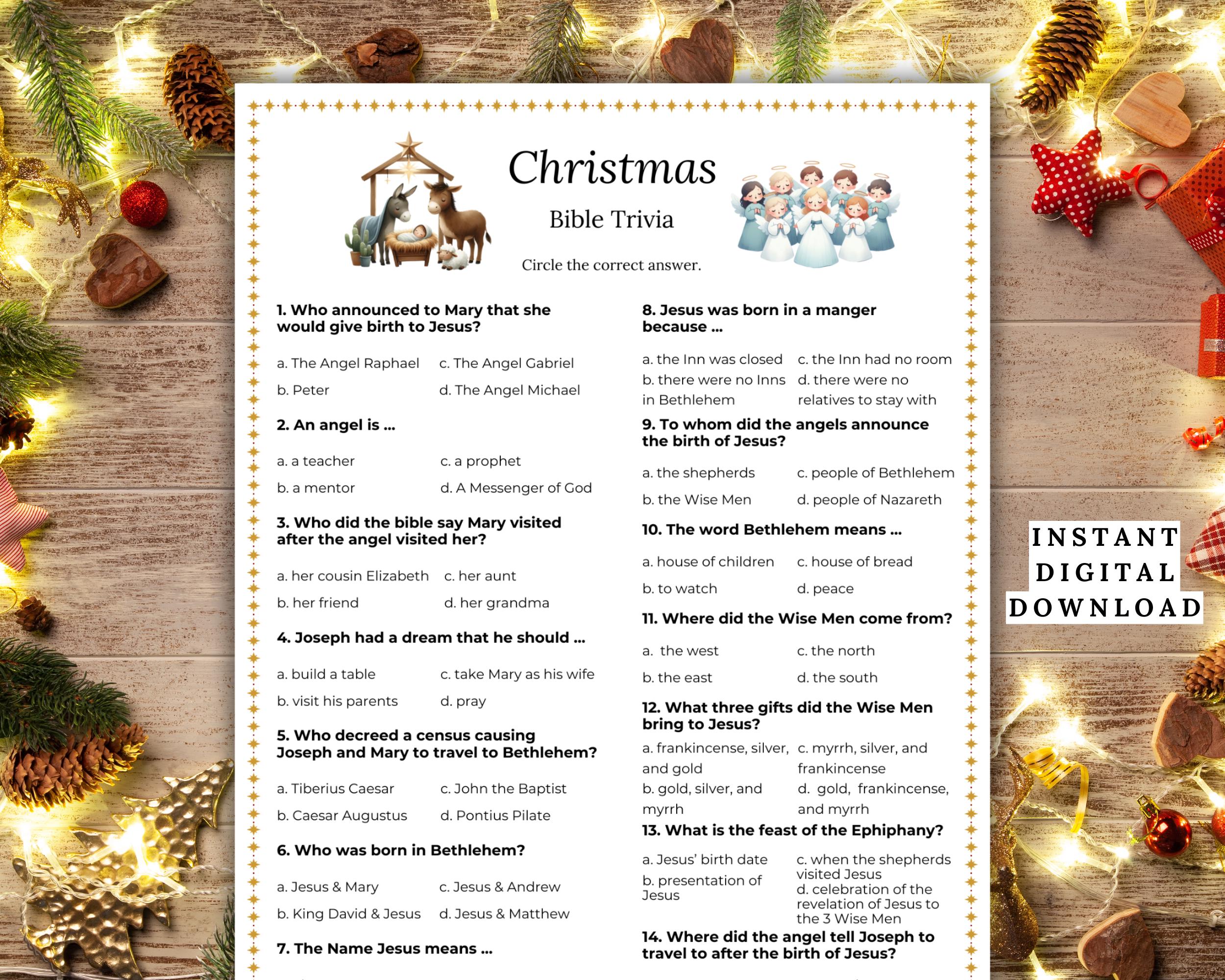 Christmas Bible Trivia Printable Game, Bible Study Game for Kids and ...