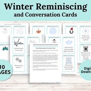 Jogo para impressão de cartas de conversa e lembranças de inverno para idosos e atividades familiares com avós, atividade para cuidados com a demência e a memória
