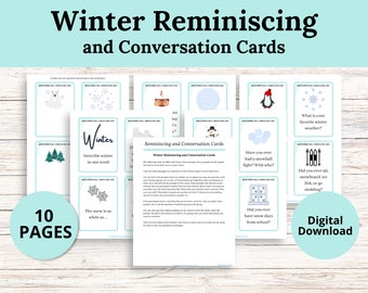 Jeu de cartes souvenirs d'hiver et conversation à imprimer pour les personnes âgées et les activités familiales avec les grands-parents, activité de soins de la mémoire et de démence