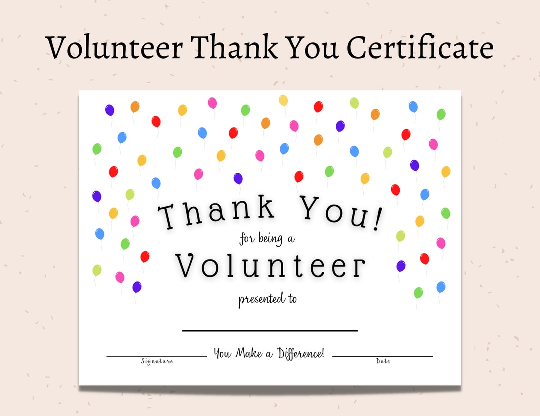 Volunteer Thank You Certificate for Volunteer Programs, Volunteer