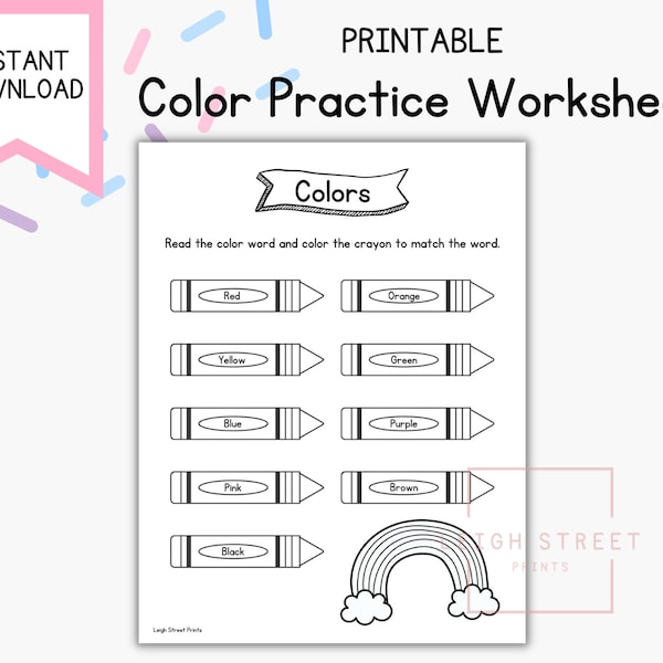 Coloring Worksheet - Learn Colors - Matching Colors Activity - Preschool Printable - Kindergarten Printable - Crayons Coloring Sheet