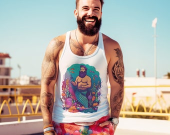 LGBTQ+ Bear Pride Merman Tank Top - Gay Bear Underwater Fantasy Apparel