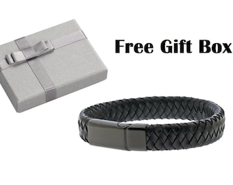 Men's Black Braided Leather Cremation Bracelet, Keepsake Memorial Urn (Fill Kit)