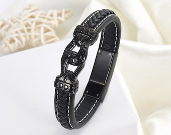 Mens bracelet for ashes, Leather Cremation Urn Bracelet with White Stitching (20cm)