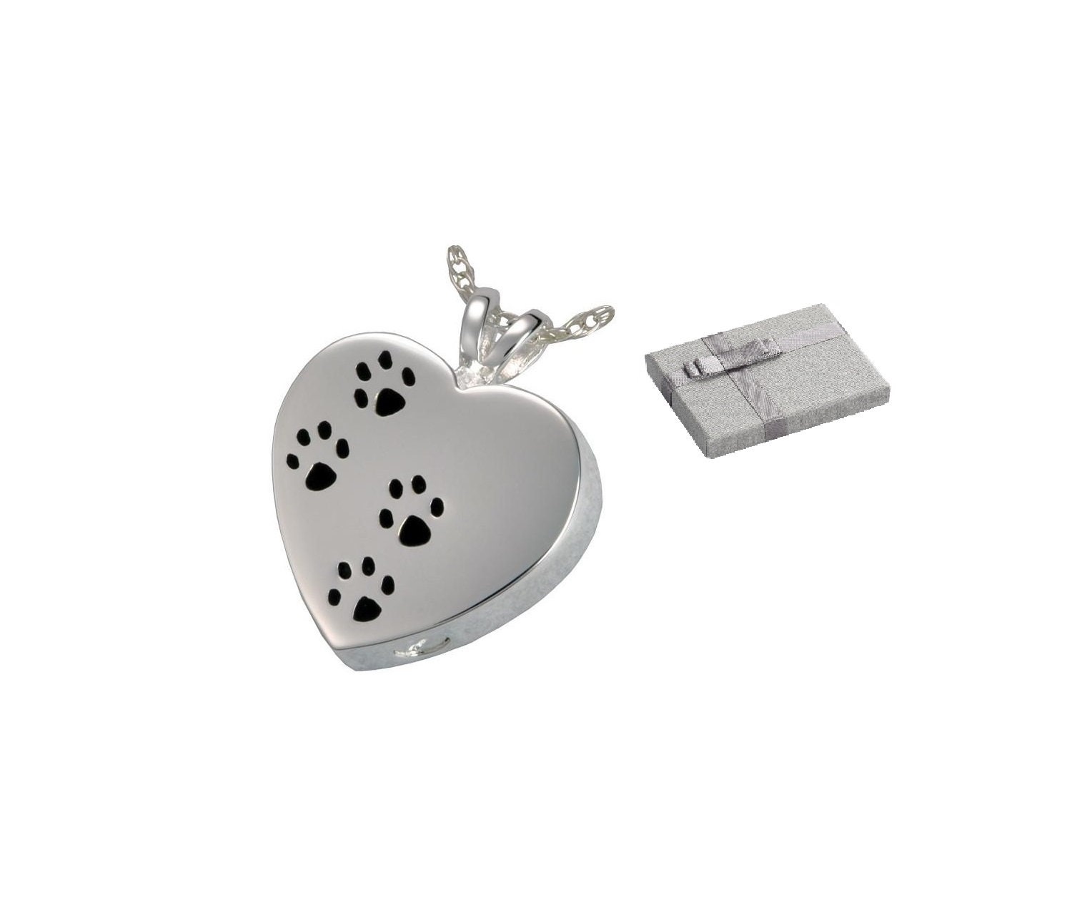 Paw Print Heart Cremation Necklace, Stainless Steel Pet Ashes Keepsake