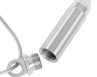 Bullet Cremation Necklace: Stainless Steel Memorial Jewelry, Keepsake Urn