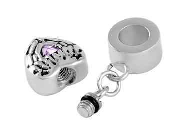 Ashes charm Heart Cremation Urn Charm, Stone Accent – Pandora Style Keepsake Bead
