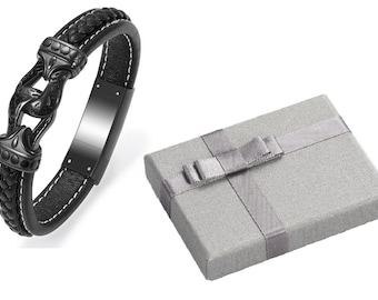 Men's Leather Ashes Cremation Bracelet, Keepsake Urn Jewelry Gift with gift box for men