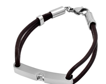Bracelet for ashes, Leather & Steel Cremation Bracelet with Stone - Urn Keepsake Jewelry