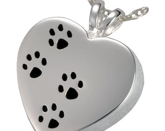 paw print Heart pendant keepsake Ashes jewellery urn memorial pet cat dog cremation locket with funnel fill kit and snake chain