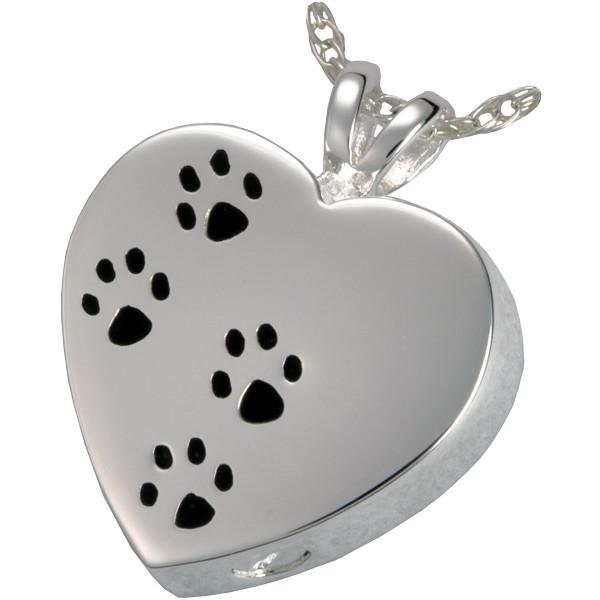 Collana con urna a forma di cuore con impronta di zampa di
