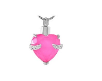 Collana con ceneri a forma di cuore rosa: medaglione commemorativo in argento sterling - Italia