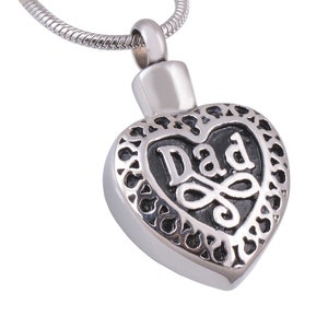 dad ashes urn pendant keepsake  memorial  jewellery father cremation locket with funnel fill kit and snake chain