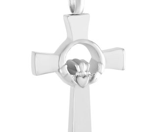 Claddagh Cross Cremation Necklace, Stainless Steel Ashes Keepsake