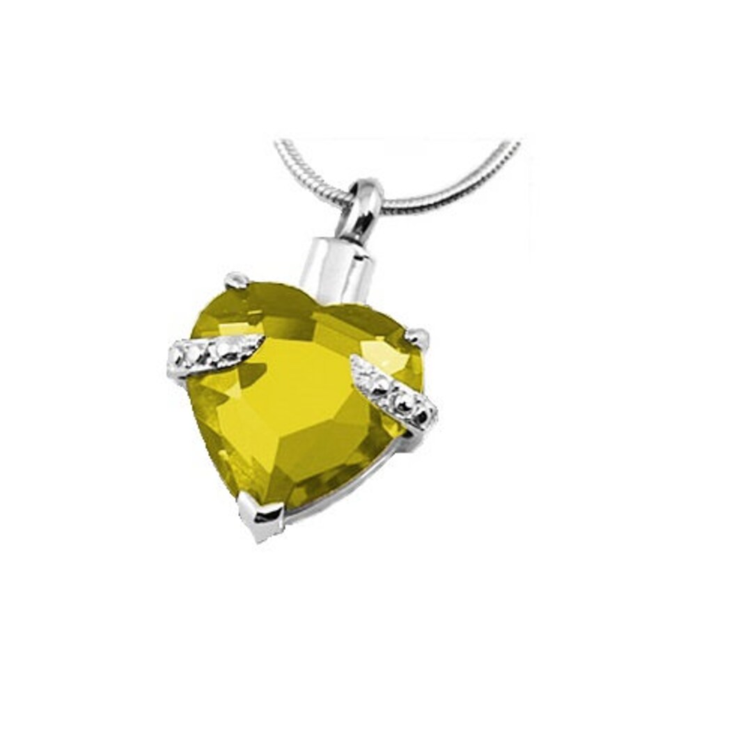 Ashes Cremation Jewellery Urn Yellow Heart Pendant Keepsake Memorial