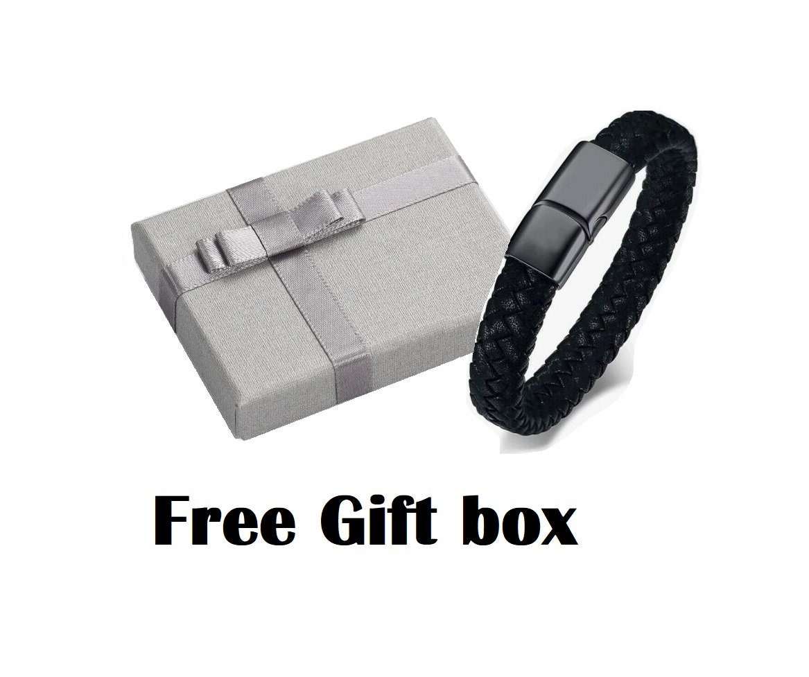 Men's Black Leather Cremation Bracelet, Ashes Memorial Jewelry (Fill Kit)