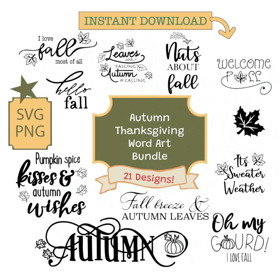 Fall Word Art Bundle for Vinyl Projects, Sublimation, Card Sentiments ...