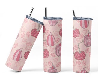 20 oz Skinny Tumbler Sublimation Design Template Pink Halloween Pumpkins Straight and Tapered Digital Download---Customizable---BUNDLE---