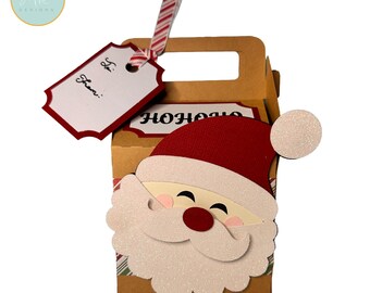 Santa Treat Box | Gable Box with Ho Ho Ho and Santa Face | Christmas Gift Box Printable for Crafts, Stickers, Paper & Vinyl Projects