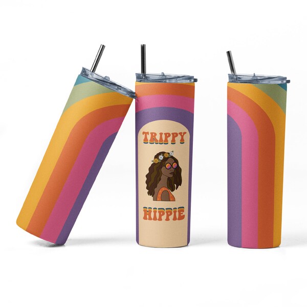 20 oz Skinny Tumbler Sublimation Design Trippy Hippy Retro 70s girl Straight and Tapered Digital Download---Customizable---BUNDLE---