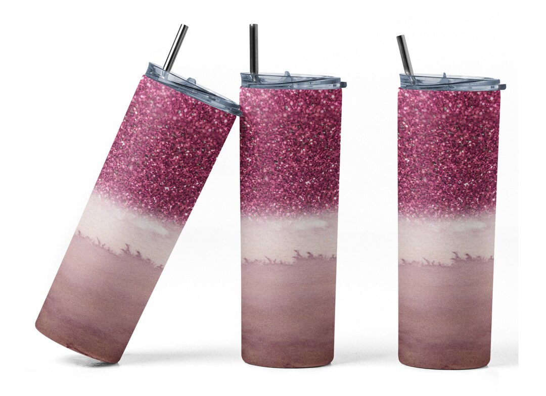 20 Oz Skinny Tumbler Sublimation Design Template Glitter Pink Straight ...