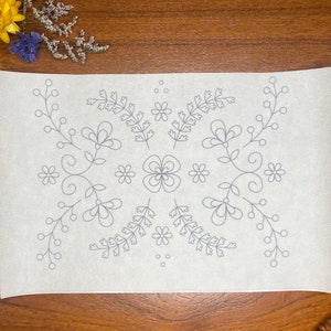 Botanical Folk Stick and Stitch Embroidery Transfer