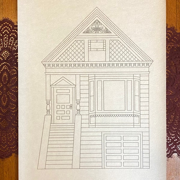 Chelsea Victorian House Stick and Stitch Embroidery Transfer